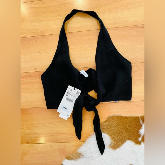 NWT! Zara Linen Halter Top in Black | Size XS - Picture 7 of 14